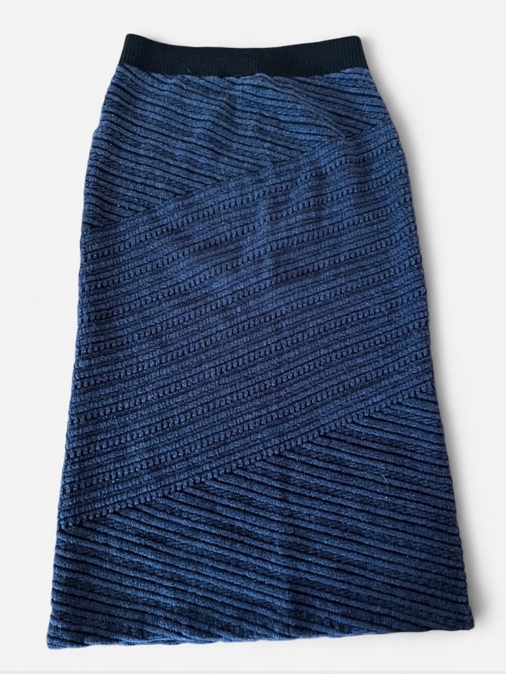 Anthropologie Navy Textured Diagonal Knit Maxi Skirt